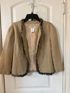 Georges Rech Synonyme Linen Fringe Jacket Size 40 Brown